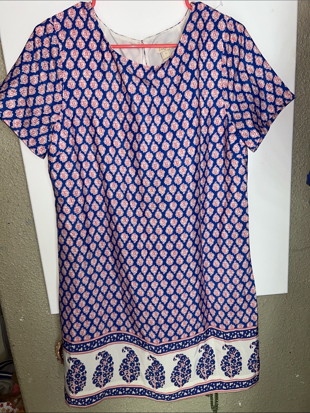 J. Crew Blue and Pink Printed Short-Sleeve Shift Dress